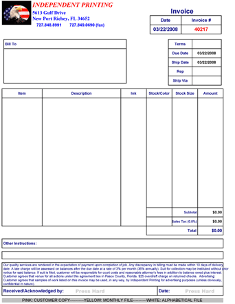 INDEPENDENT PRINTING SELLS DISCOUNT NCR FORMS