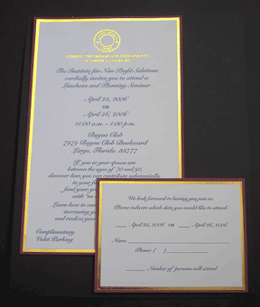 Ultimate Invitation & RSVP Card - Foil Seal & Border With Burgundy Bleed & Custom Blue Ink